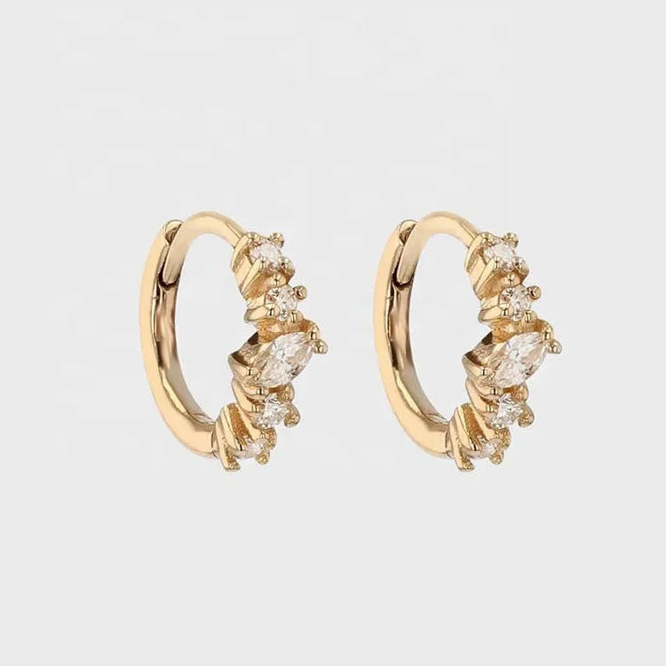 LOZRUNVE Gold Delicate Dainty Mini Marquise CZ Huggie Hoop Earring 925 Silver Jewelry Wholesale