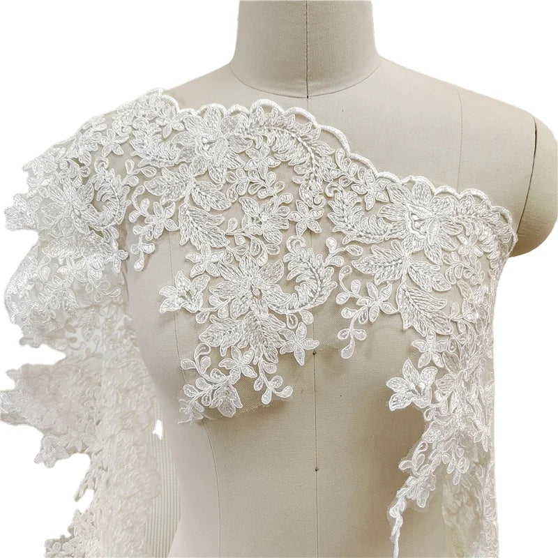 Embroidery French Tulle Lace Fabric 100% Polyester Handmade Garment for Wedding Dress & Headdress Customizable Color