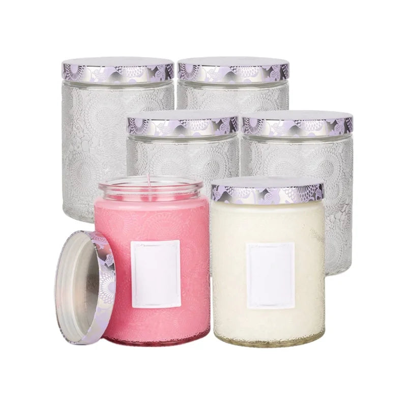 Embossed 8oz 250ml Empty Premium Unique clear Crystal Candle Jars Vessel Wholesale with Lid