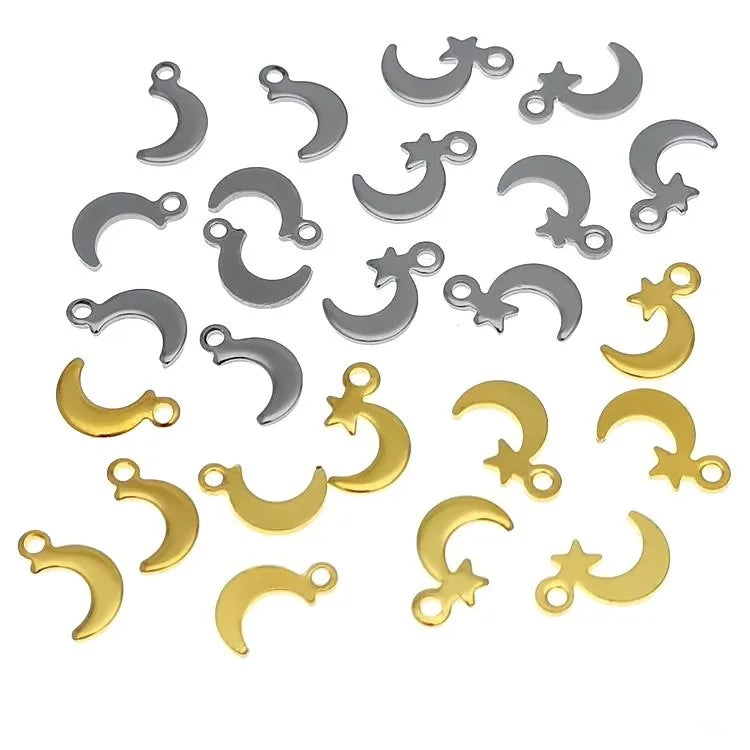 Handmade DIY Designs Jewelry Making Accessories Stainless Steel Moon Star Charm Pendant