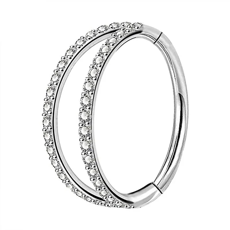2025 G23 Titanium Double Row Zircon Hoop Earring Nose Ring Fashion Piercing Jewelry for Women Men Hypoallergenic Body Jewelry