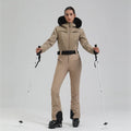Women's Ski Jumpsuit Winter Waterproof Breathable Windproof Outdoor Sportswear Snowsuit Zipper Warm Faux Fur Hoodies Coat Casual