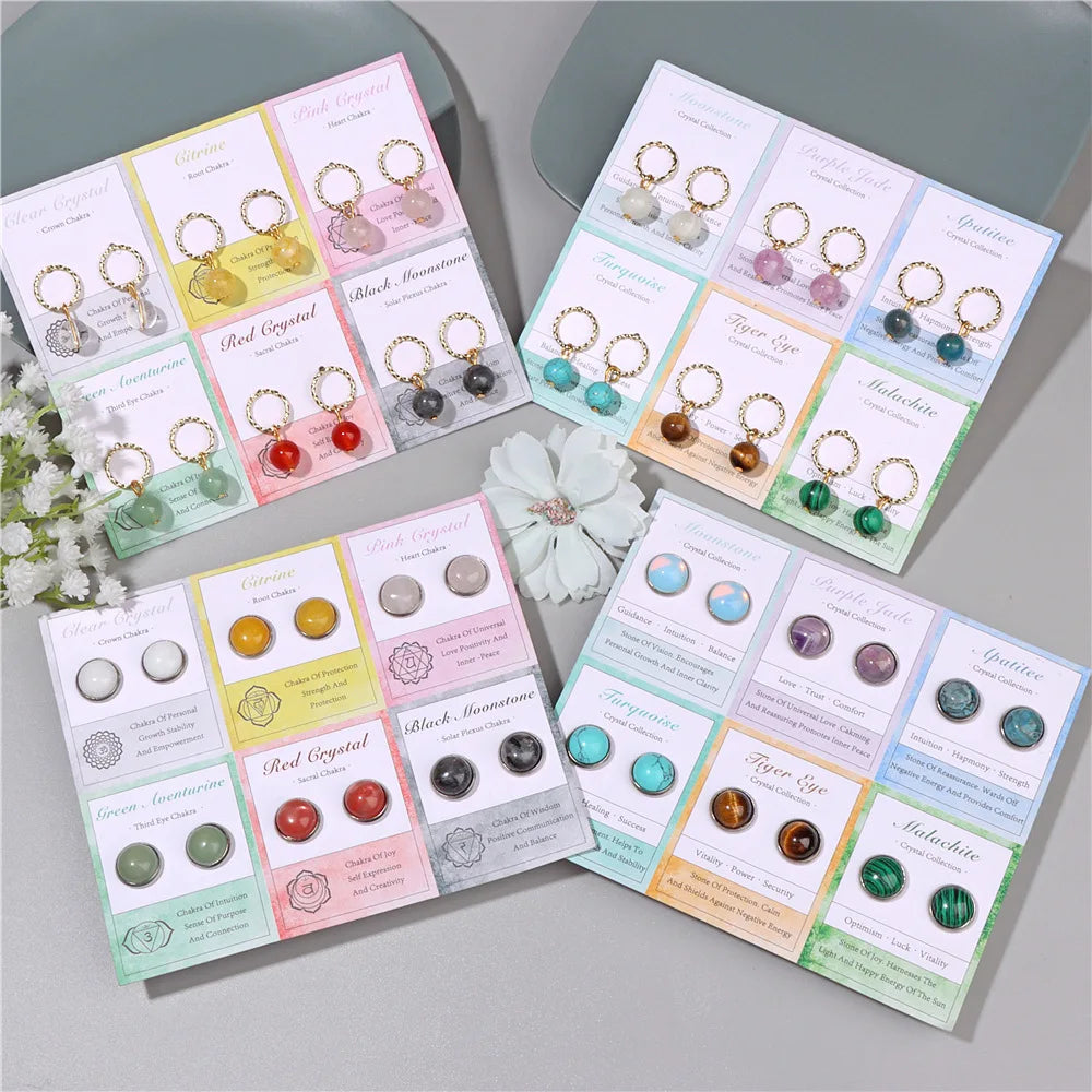 Natural Stone Beads 7 Chakra Semi-precious Stone Earrings Simple Fashion Women's Stud Earrings