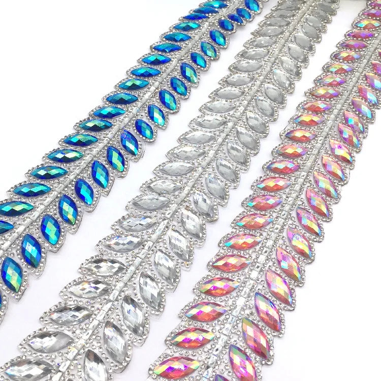 Wholesale Cheap Colored Elegant Ironing Rhinestone Trimming Tape for Dress Wedding and Events