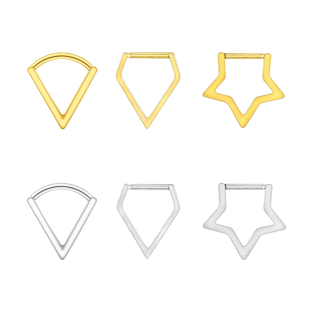 Triangle Star Unisex Earrings V Shaped 10mm ASTM F136 Titanium Septum Nose Ring Simple Geometric Fashion Ear Piercing Jewelry
