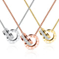 Luxury Non Tarnish Silver 18K Gold PVD Plating Stainless Steel Zircon Double Ring Roman Numerals Necklace Jewelry for Women