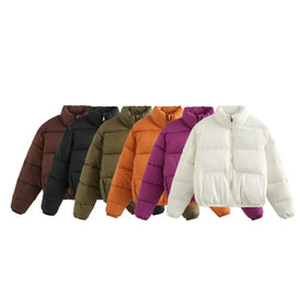 Customized Thick Winter Warm Solid Zipper Waterproof Windproof Eco-Friendly Women Bubble Short Puffer Jacket