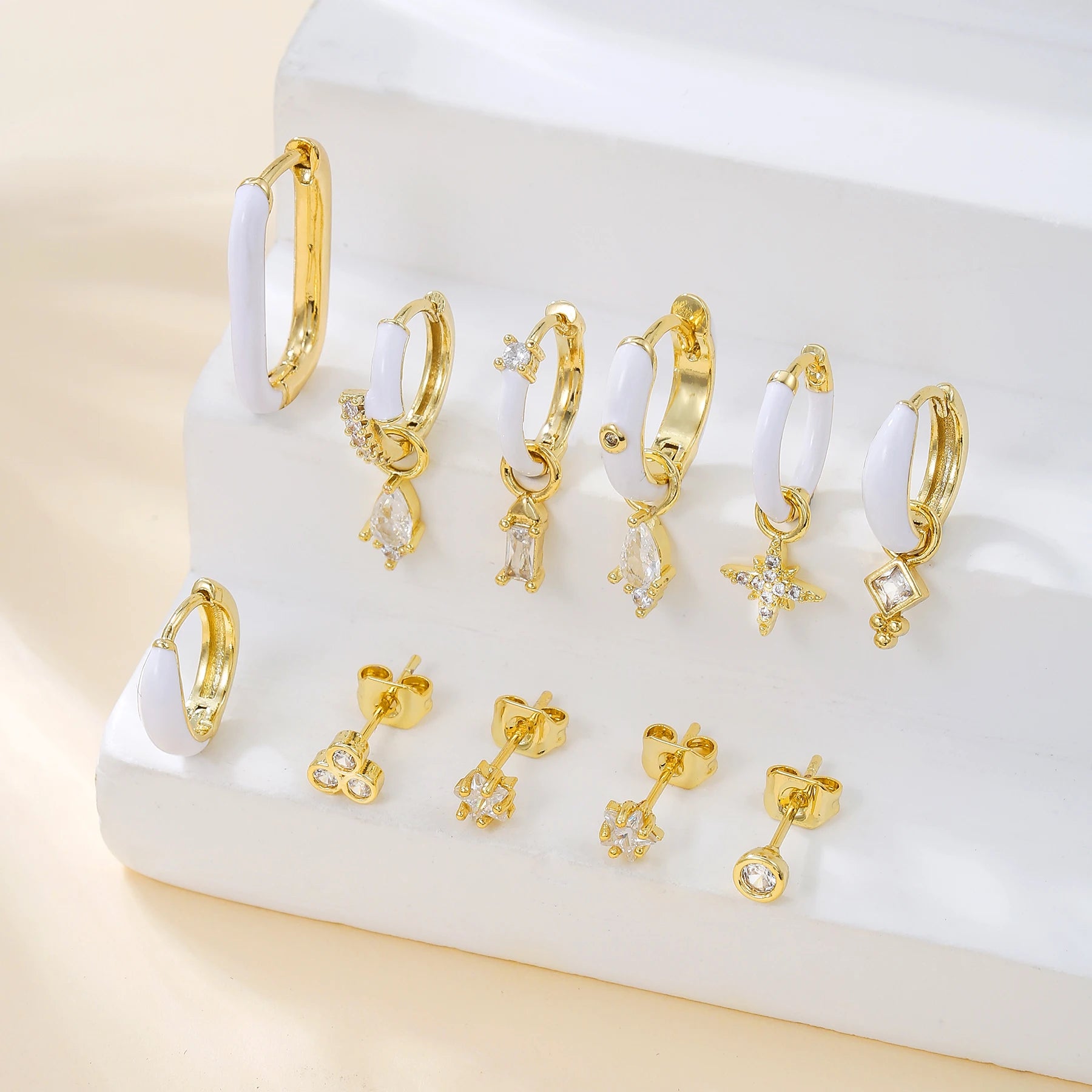 11pcs Modern S925 Silver Huggie Earrings with 5A Zircon 18K Gold Plating Business Style Jewelry Set for Wedding Party Gift