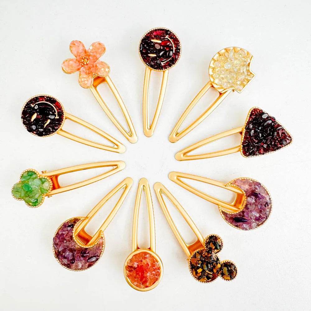 Crystal Colorful Natural Gemstone Irregular Gravel Stone Crystal Hair Clip for Women Girls