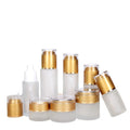 Luxury Elegant Glass Packaging Set Skincare 100ml Cosmetic Cream Jar Containers Empty Lotion Frosted Spray Bottle with Gold Pump