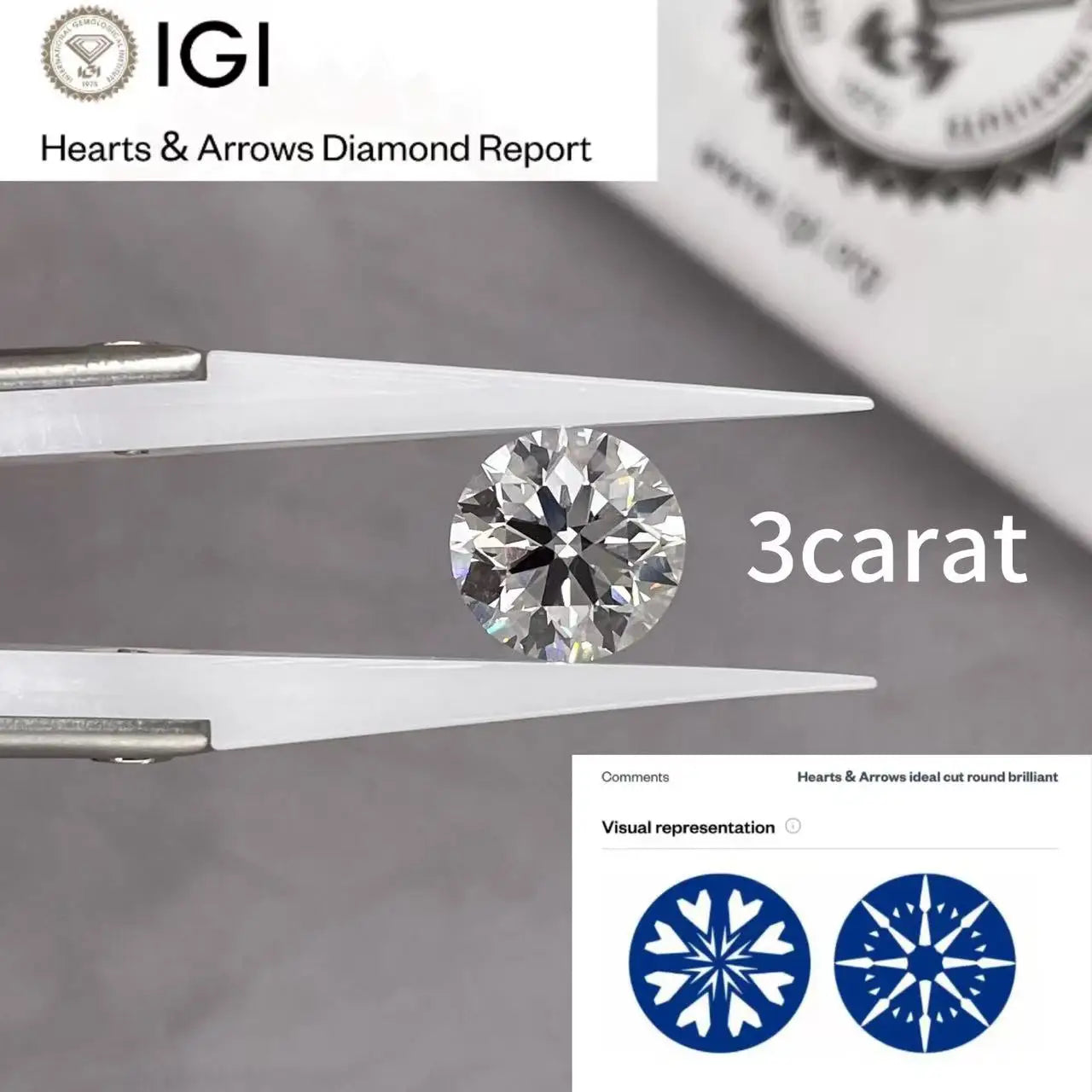 Starsgem 3carat IGI Certificate CVD E/VS1 Hearts&Arrows Ideal Cut Round Brilliant Loose Lab Grown Diamonds