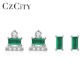 CZCITY Silver Earing Set Woman Charm Elegant Zirconia Geometric Gold Plated Tiny Korean Earring Jewelry