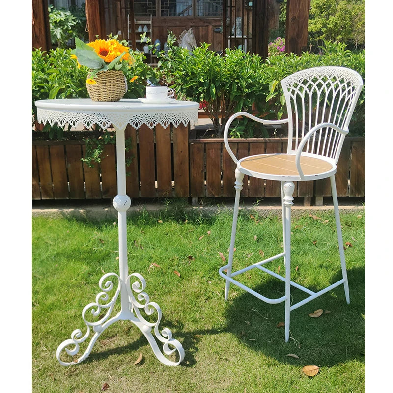 INNOVA European Rustic Style Round White Metal Eco-friendly Durable Bar Table for Living Room Farmhouse Home Bar Hotel Pub