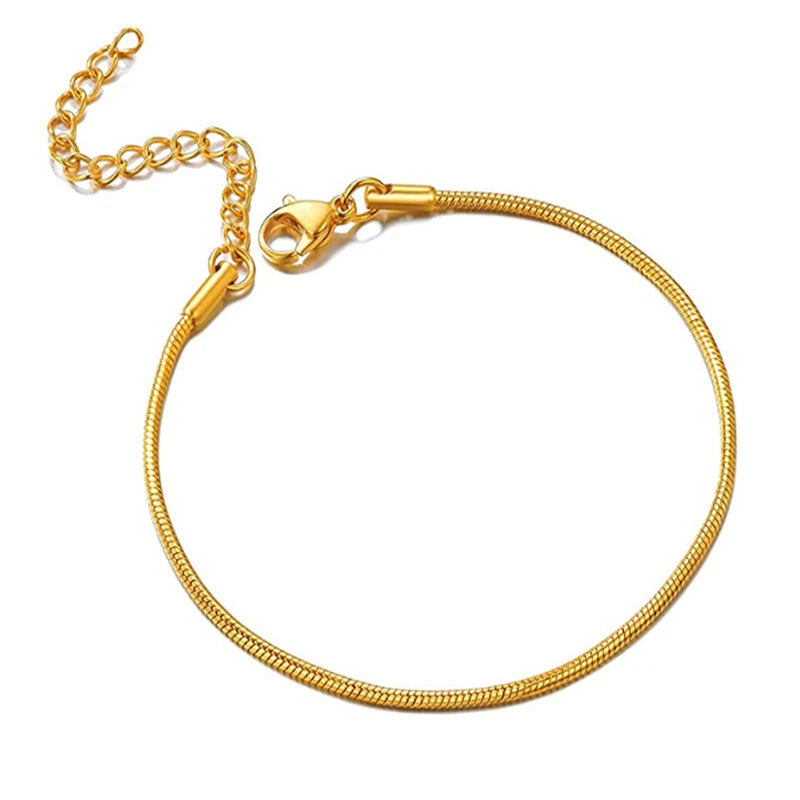 Non Tarnish 18K Gold Chain Bracelet for Women Girls Fashion Silver Gold Black Plated Stainless Steel Round Snake Chain Bracelet