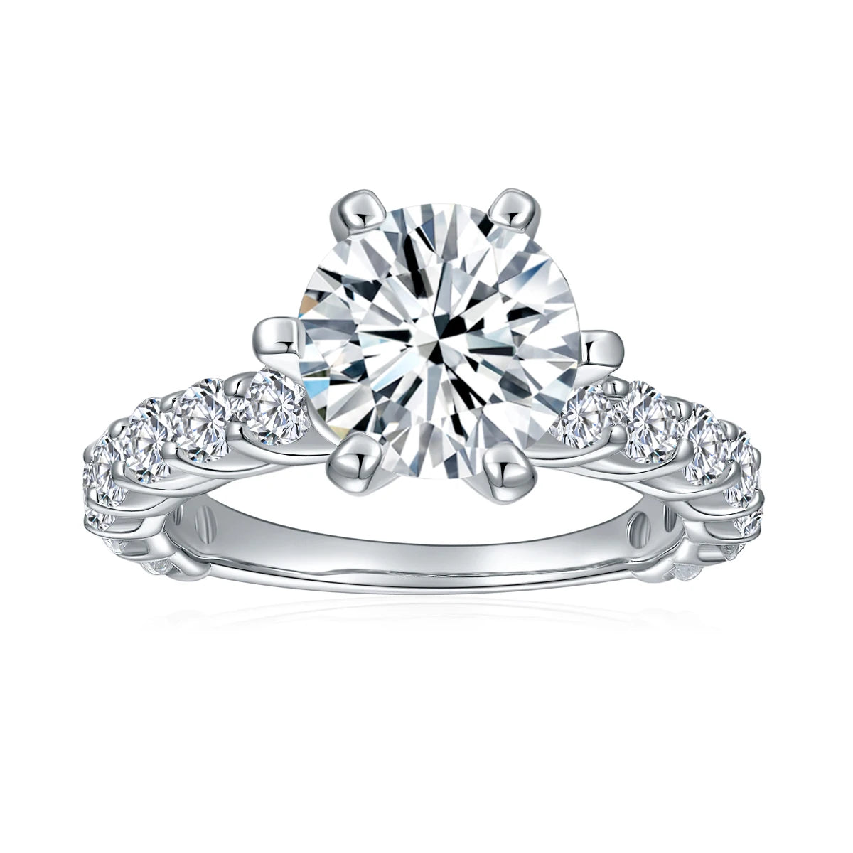 Woman Ring Round 3CT Moissanite Jewelry Eternity Wedding Rhodium Gold Plated Moissanite Sterling Silver Ring