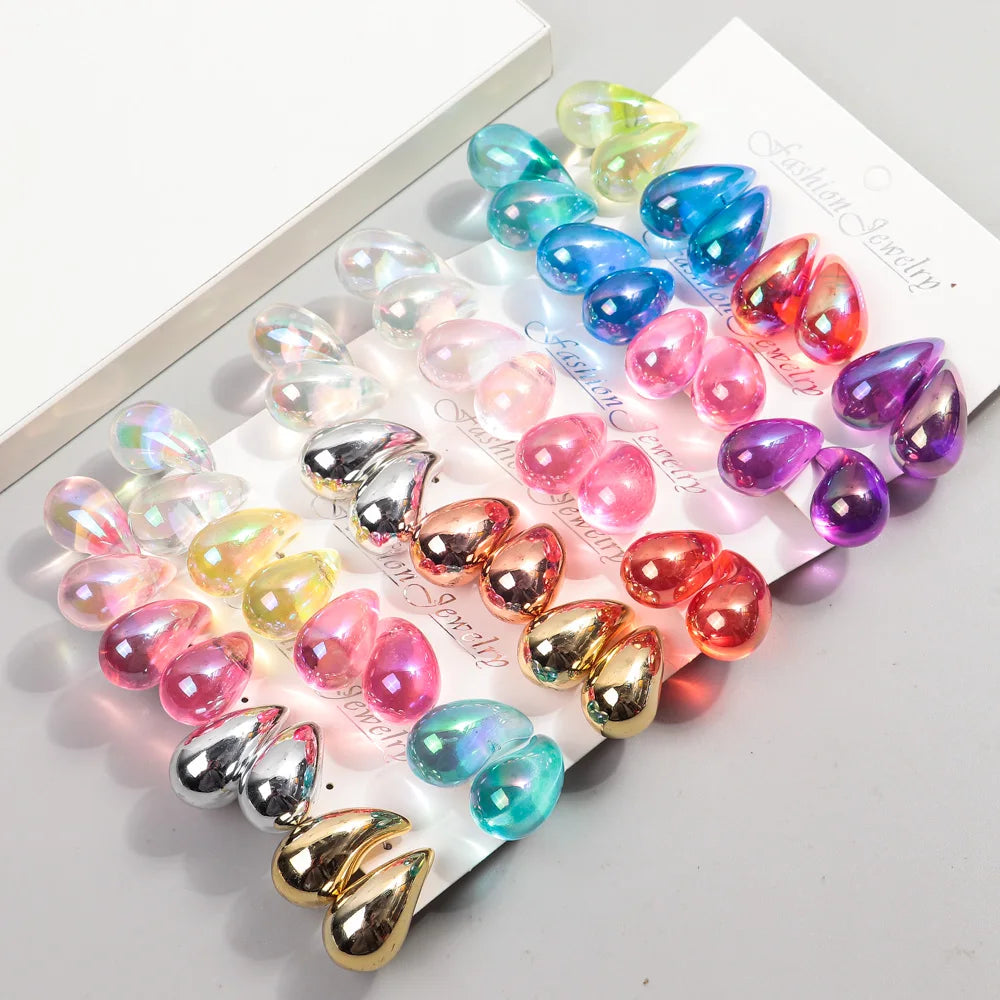 Korean Glitzy Pop Earring Transparent Glass Laser Plating Jelly Color M Cute Water Drop Acrylic Stud Earrings Set 4 Pairs/sets