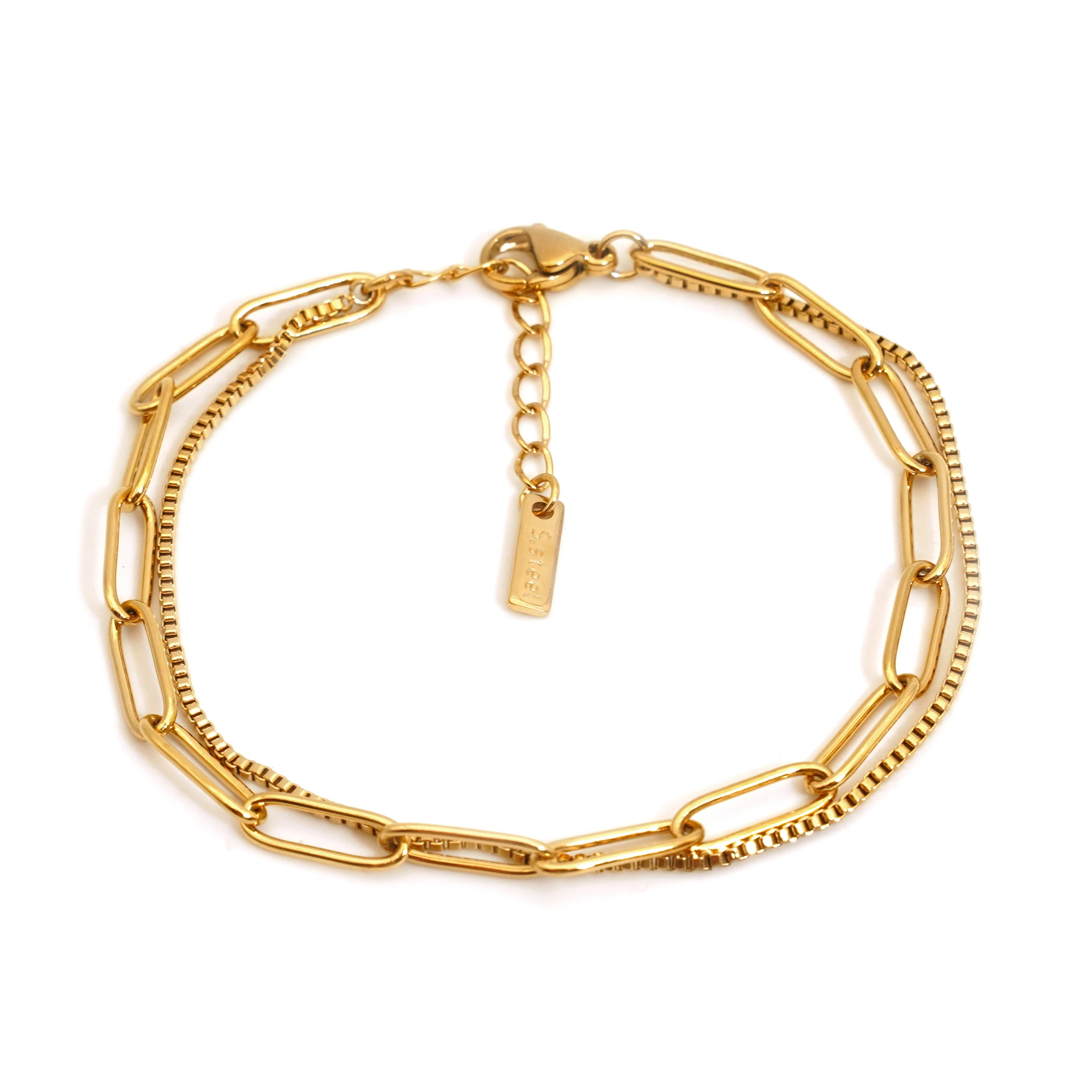CLIORO Double Layer Stainless Steel Bracelets  Wrist Link Chain PVD Gold Plated Waterproof No Rust Bracelet Jewelry for Women