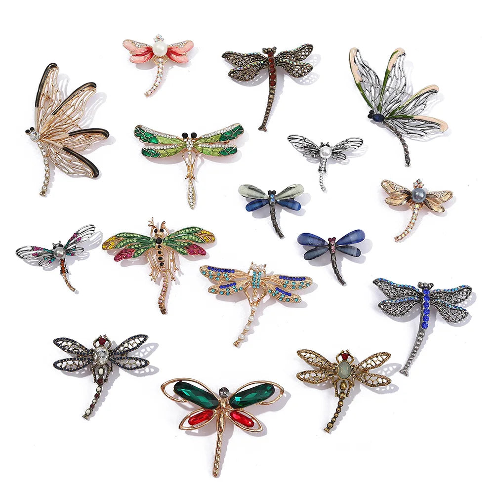 Retro Imation Insect Dragonfly Jewelry Brooch Women Creative Luxury Crystal Rhinestones Corsage Pearl Beaded Lapel Pins Brooches