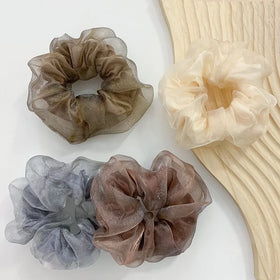 MIO French Style Mesh Scrunchies Fashion Glitter Organza Hair Rope for Women Girls Satin Silky Hair Ties Elegant