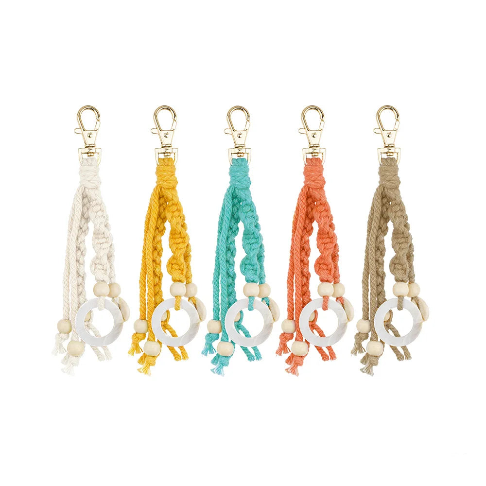 Hot Sale Macrame Weaving Tassel Charm Keychain Cat Cotton Rope Woven Car Key Ring Bag Wallet Pendant Decorations Rechargeable