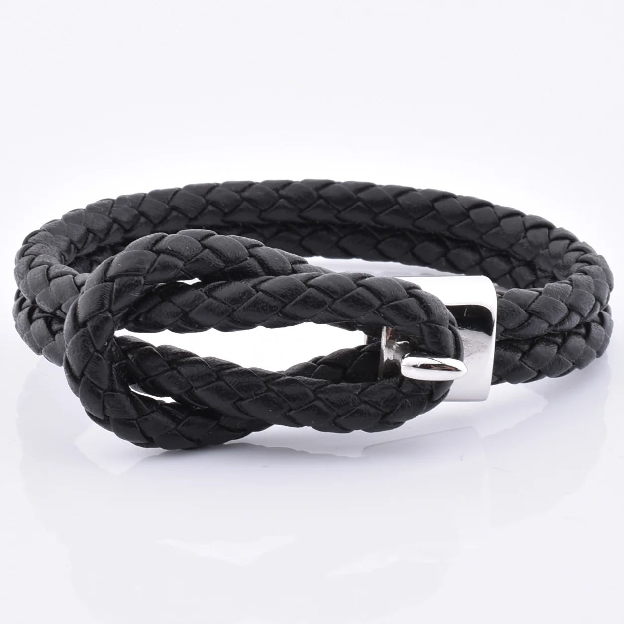 Factory Wholesale Popular Simple Black Leather Bracelet with Stainless Steel Hook Clasp Fashion Charm