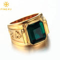 Bagues Pour Hommes Vintage Jewelry Stainless Steel Gold Plated Square Single Stone Ring Designs for Men