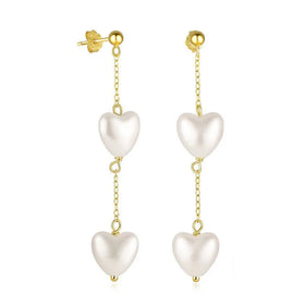 New Fashion S925 Sterling Silver Heart Pearl Tassel Earrings Jewelry with Gold Plated