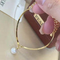 Thoughtful Delicate Small Fresh AAAA Grade Platinum/Gold Plated Women's Bracelet 7-8mm Natural White Freshwater Half Hole Bead