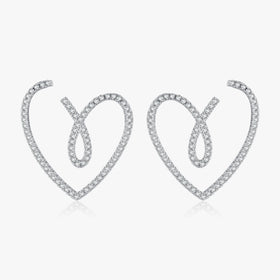 Wedding Engagement Jewelry 925 Sterling Silver Luxury Sparkling Clear CZ Big Line Irregular Hearts Stud Earrings for Women