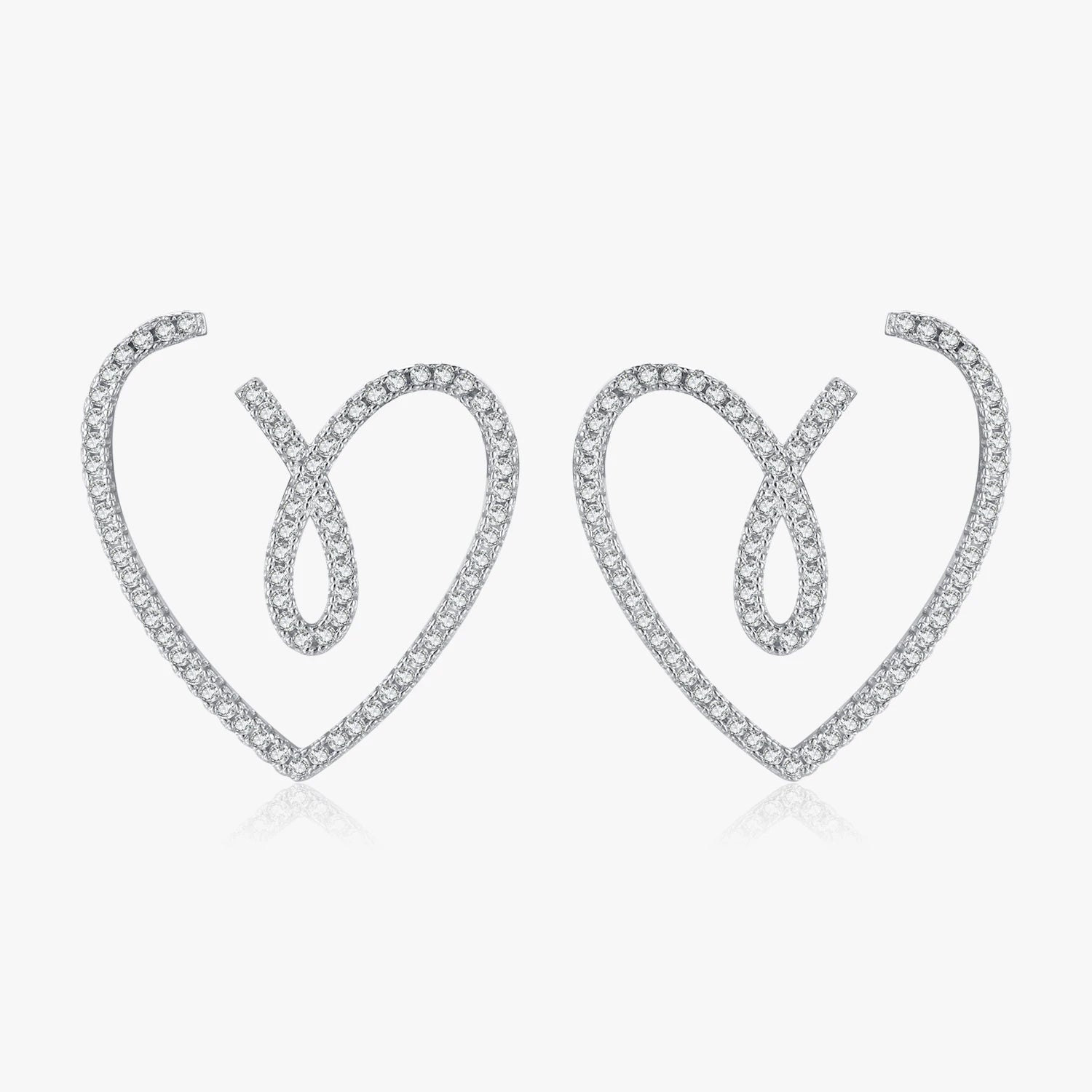 Wedding Engagement Jewelry 925 Sterling Silver Luxury Sparkling Clear CZ Big Line Irregular Hearts Stud Earrings for Women