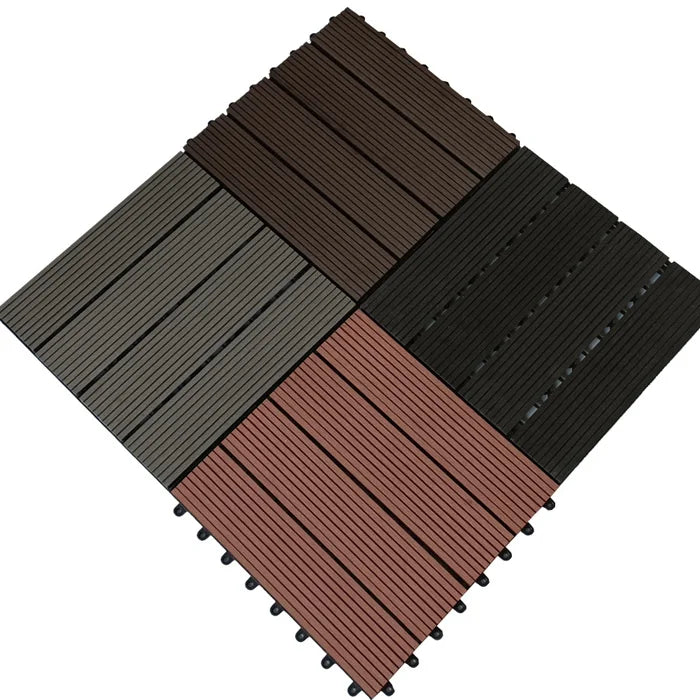 High-Density WPC Interlocking Deck Tile 300x300 Outdoor Terrace Decking Matt Finish Waterproof Asian Brushed Wood Eco-Friendly