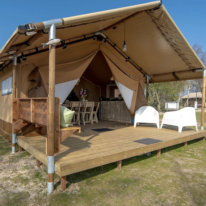 5x9m Safari Waterproof Glamping Tent With Bathroom for Holiday Retreat