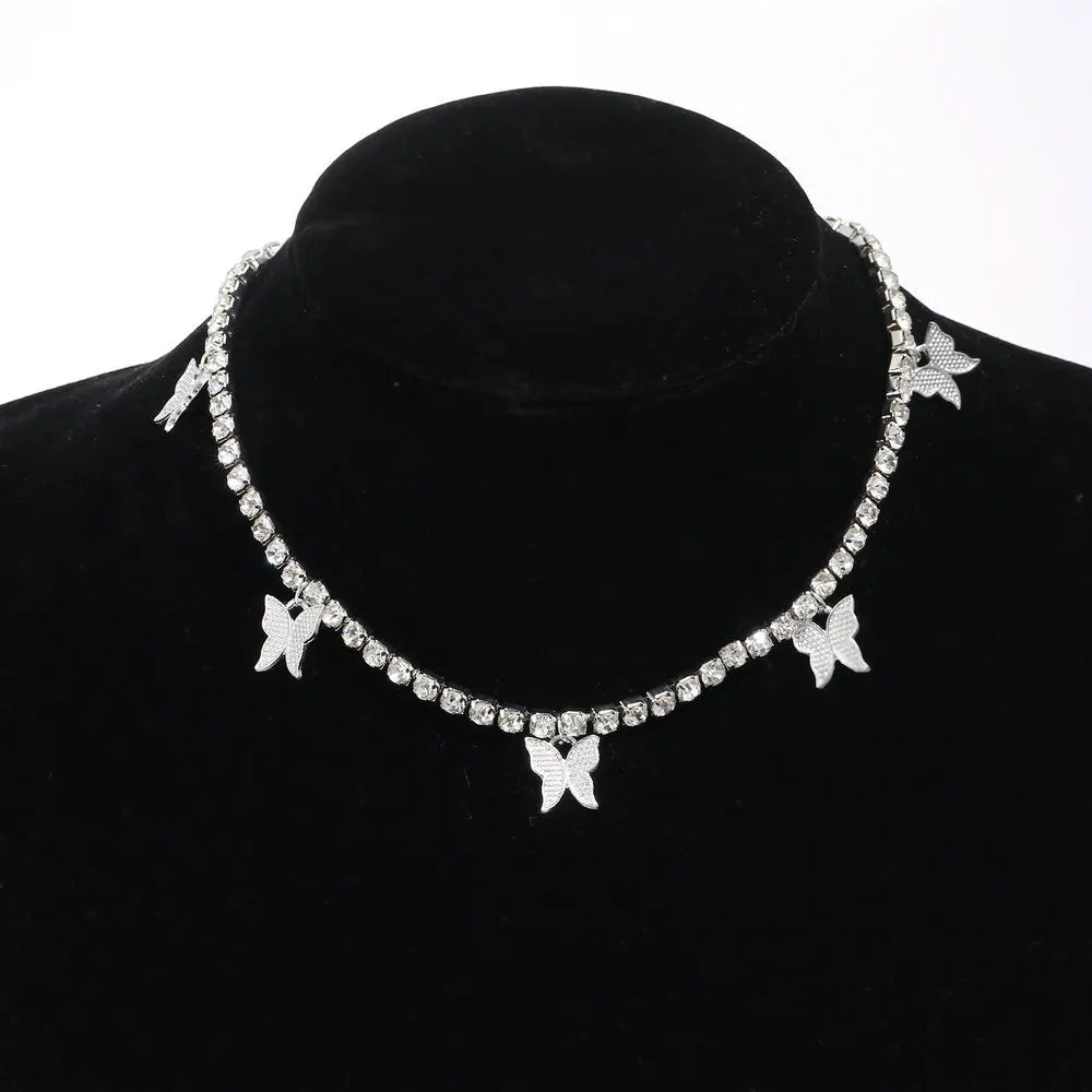 Fashion Colorful Diamond Butterfly Necklace for Women Jewelry Wholesale