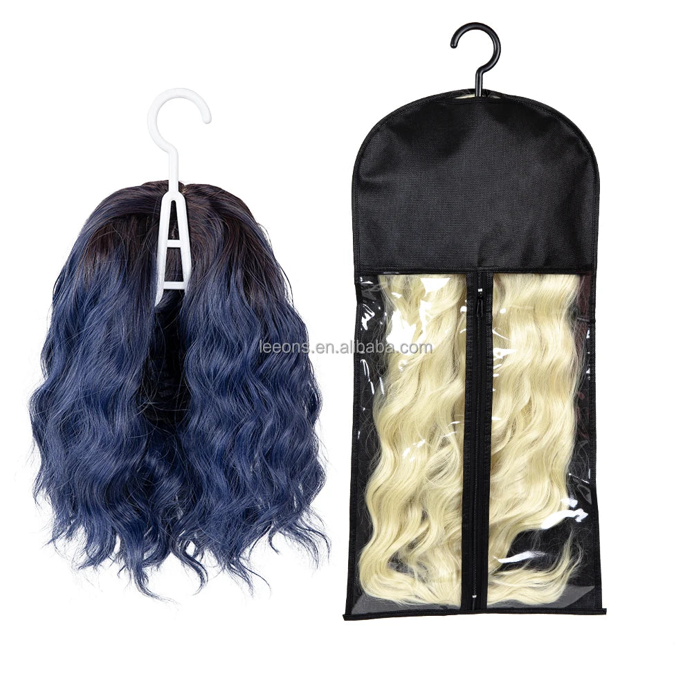 Leeons Custom Logo Wig Hanger Hair Packaging Bags Wig Storage Bag Hair Extension Bag with Double Hook Rack