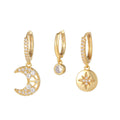 European Fine Women's Jewelry Set 18K Real Gold Sparkling Zircon 3pcs Diamonds Drop Hoop Earrings Geometric Trendy Huggie Huggie
