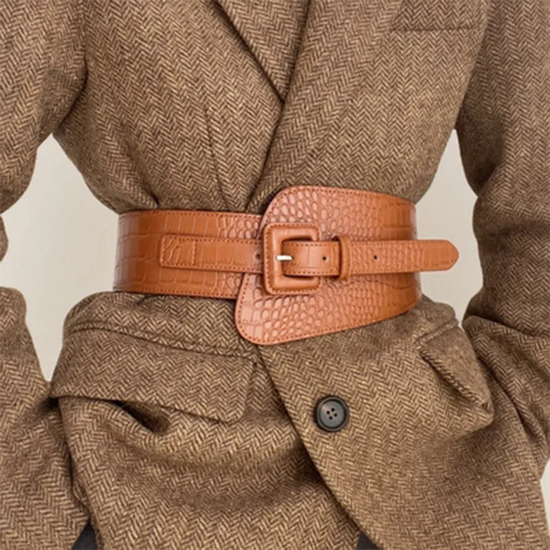 PU Leather Crocodile Skinny Body Adjustable Belts Elastic Waist Belt Corset Cinch Belt Vintage Style for Woman Promotional Gift