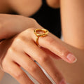 Simple Stainless Steel 18K Gold-Plated Geometric Round Circle Hollow Lava Women Tarnish Free Rings for Daily Life