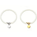 Vintage Elegant Delicate Custom LOGO Blank Jewelry PVD Plated Stainless Steel Blank Heart Pearl Bead Wedding Bracelets for Women