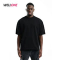 Boxy Drop Shoulder Men's Black Heavy Cotton Custom Embroidery Knitted Oversize Solid Blank Tshirt Plain Organic Cotton T-shirts
