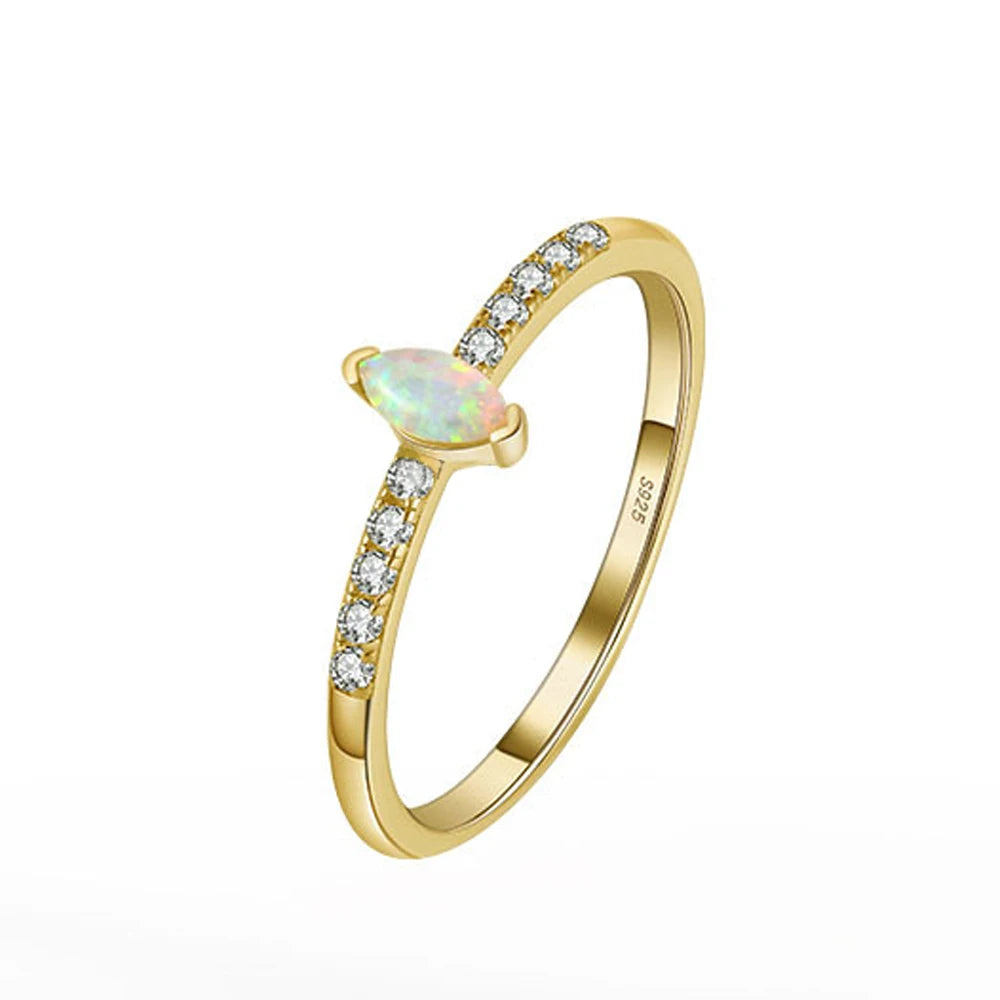 Fine Rings Jewelry for Women Engagement Wedding Pear Shape CZ Cubic Zirconia Gold Plated 925 Sterling Silver Ring Opal
