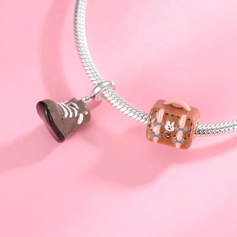 Designer Charms 925 Sterling Silver Beautiful Boots and Suitcase Enamel Beads Jewelry Fit Original Women Bracelets Necklace