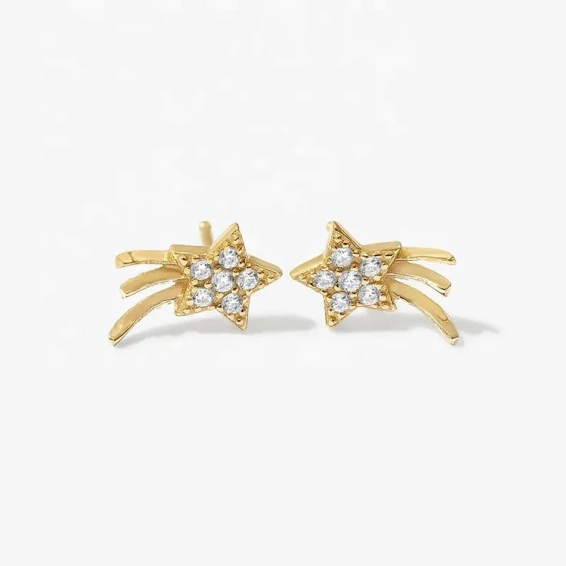 LOZRUNVE Hawaiian Custom Jewelry Factory Gold Vermeil 925 Silver Cubic Zircon Star Stud Earring