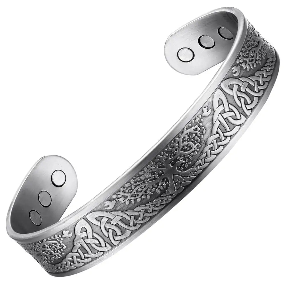 BioMagnetic Jewelry 15mm Bracelet With 8 Magnets Antique Silver Color Tree of Life Cuffs Bracelets Men Copper Magnetic Bangle