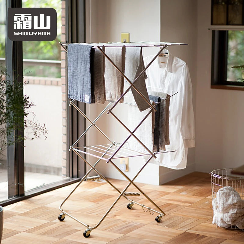 SHIMOYAMA Stainless Steel Collapsible Clothes Drying Rack Metal Sturdy Foldable Laundry Rack for Air Drying Clothing With Wheels