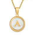 Duyizhao Simple 18K Round Shell Stainless Steel Letter Necklace Women Fashion Ground Titanium Steel Letter Pendant Necklace