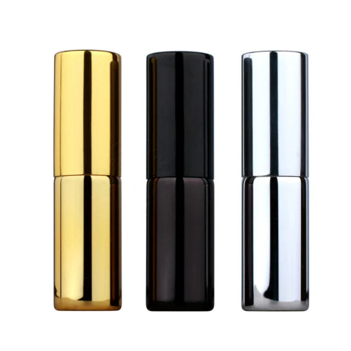 Stock Small Fine Mist Skincare Cosmetic Packaging 5ml Electroplated Shinning Gold Silver Black Glass Perfume Spray Bottle