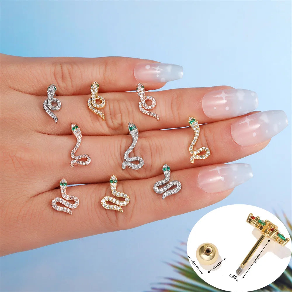 Wholesale Stainless Steel Snake Animal Plant Cz Cartilage Earring Helix Conch Daith Tragus Stud Ear Piercing for Women