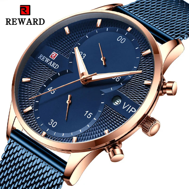 Reward Relogio Men Watches Fashion Blue Man Watch Luxury Waterproof Quartz Analog Wrist Watch Men Reloj Hombre Oem