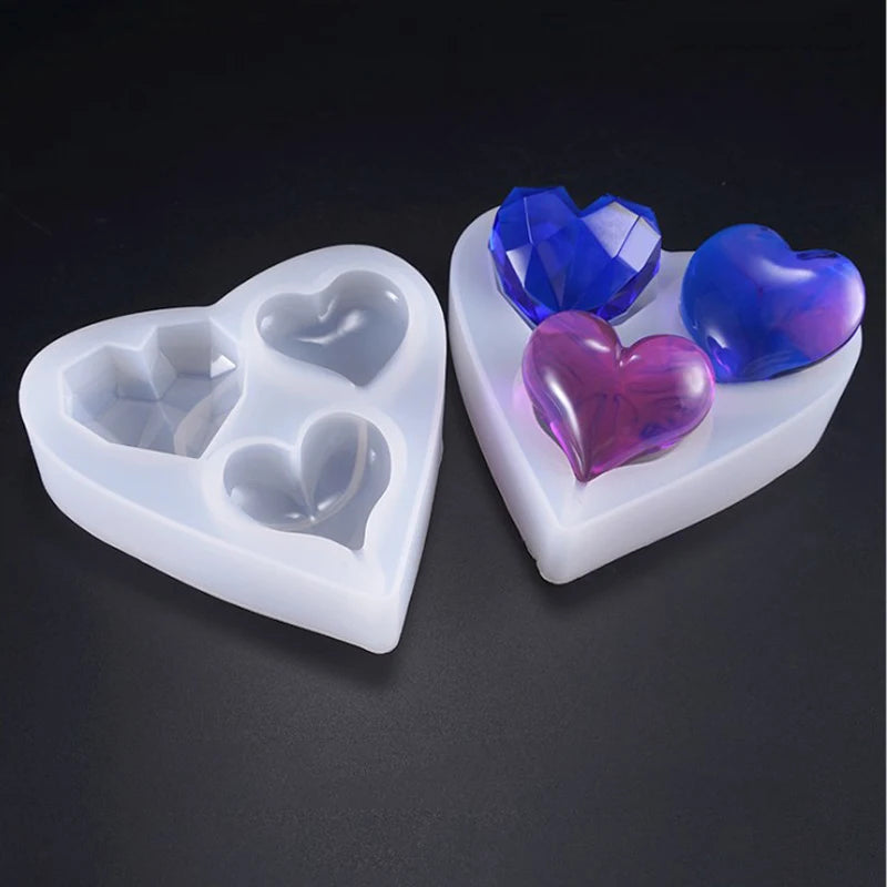 C-0383 DIY jewelry mold highlight mirror creative handmade art tools Silicone crystal heart three-cavity cake mold