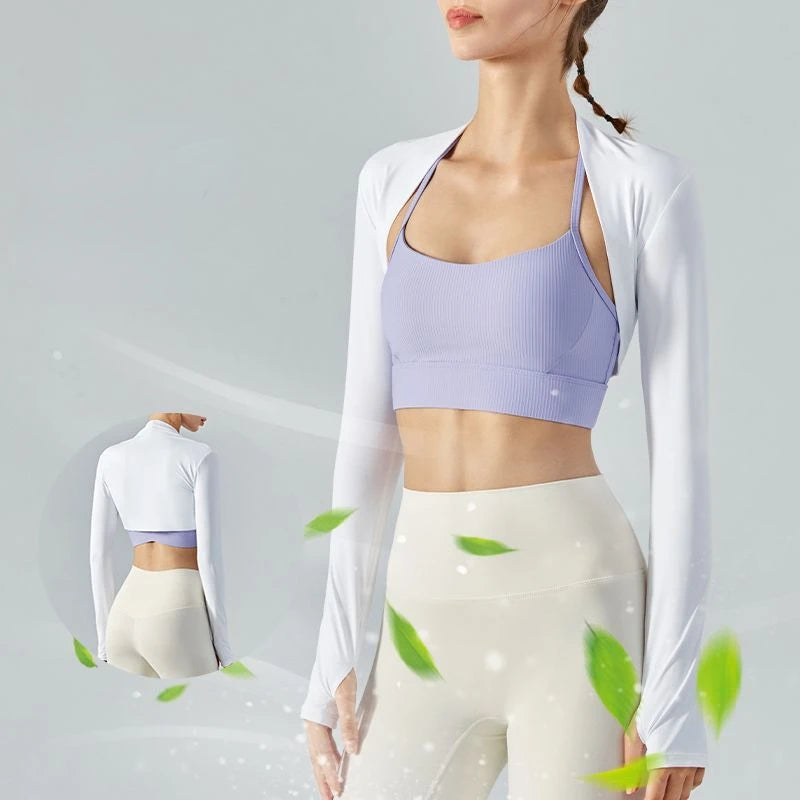 Women's Breathable Lightweight Open Front Sports Cardigan Long Sleeve Crop Top Yoga Workout Cropped Shirts